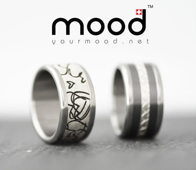 Addon medium argent gravé avec des coeurs - mood bague interchangeable - mood customizable ring -  swiss made